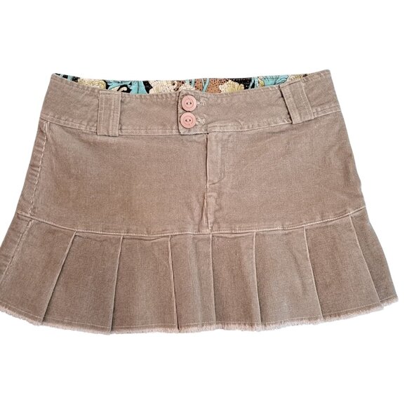 Y2K Corduroy Pleated Micro Mini Skirt Button Zip Small Schoolgirl Preppy Rue 21 - Picture 1 of 7